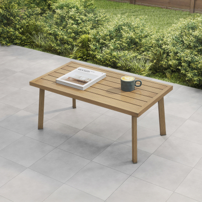 A sophisticated Patio Rectangle Coffee Table with wood grain texture, featuring a rectangular design. - Seehill