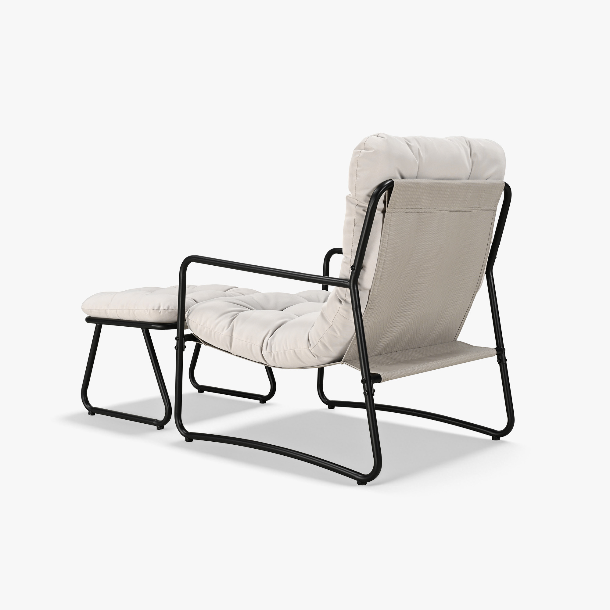 Modern patio rocking chair with metal frame and cushioned seat and ottoman -Seehill