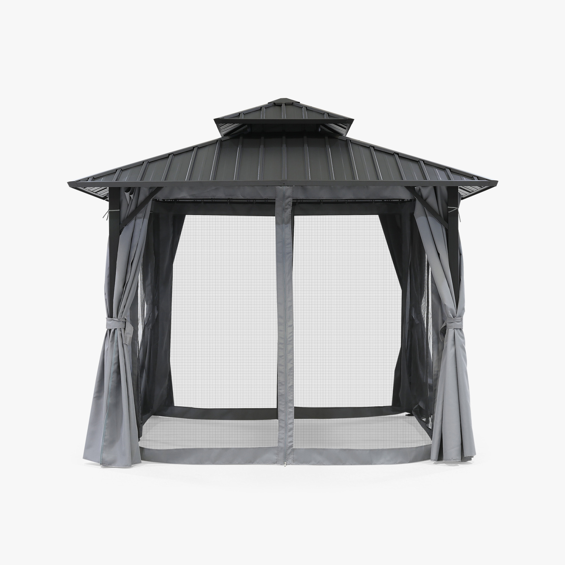 10' x 10' Outdoor Patio Hardtop Gazebo with Netting and Curtains - G030-1