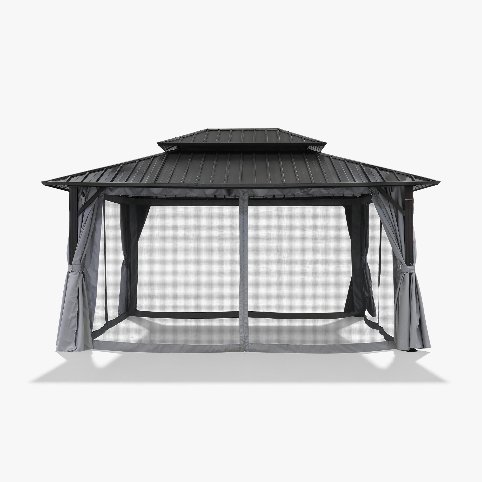 10' x 12' Outdoor Patio Hardtop Gazebo with Netting and Curtains - G030-2