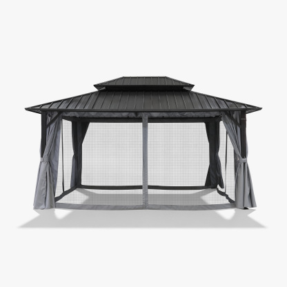 10' x 12' Outdoor Patio Hardtop Gazebo with Netting and Curtains - G030-2