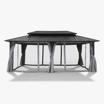 12' x 20' Outdoor Patio Hardtop Gazebo with Netting and Curtains - G030-5