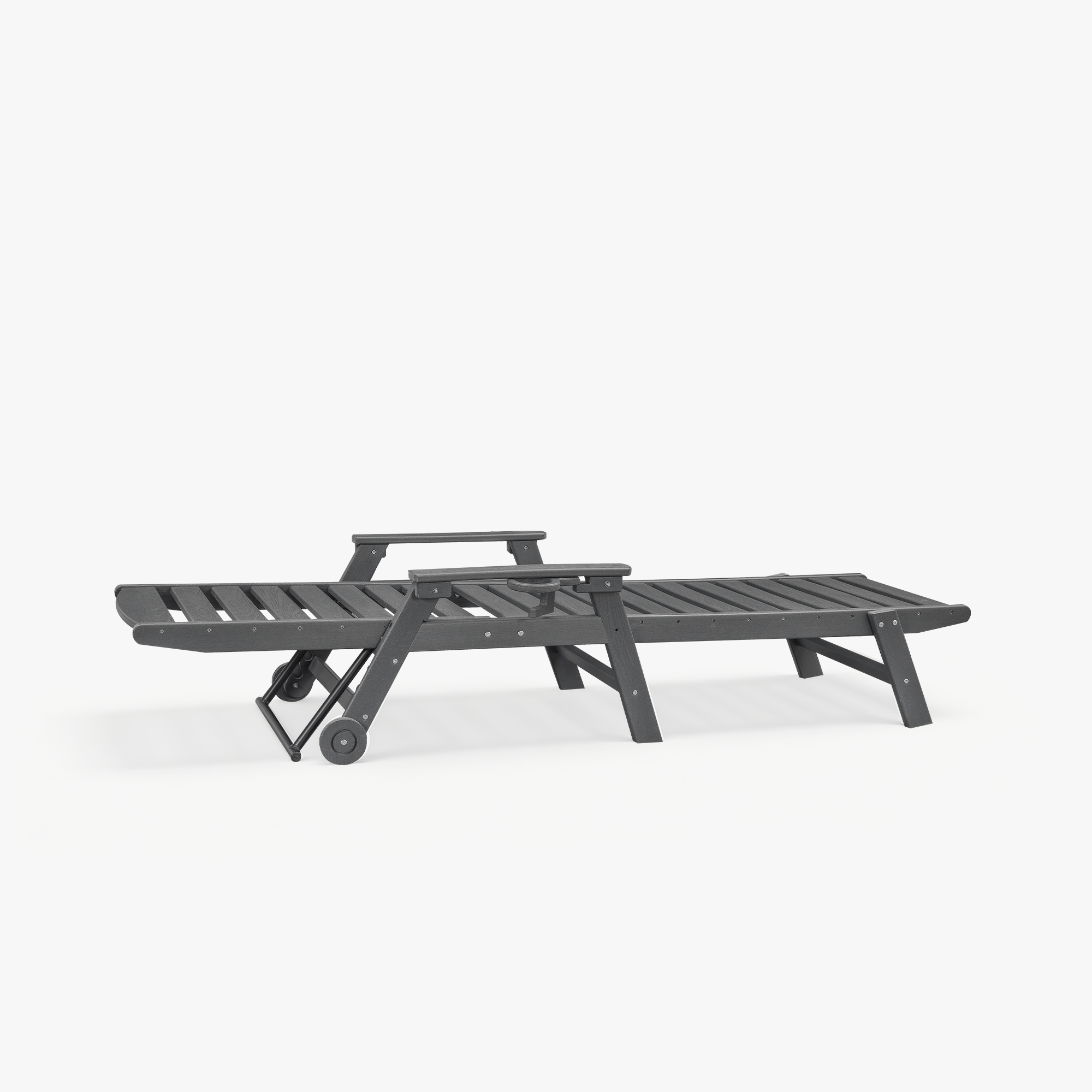 Dark gray adjustable outdoor lounge chair with wheels on a white background -Seehill