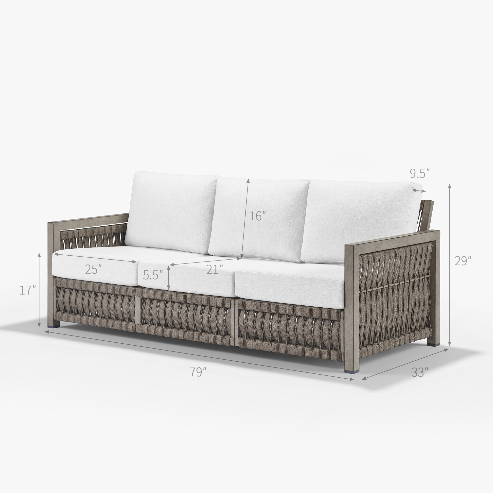 Modern seater outdoor patio sofa with aluminum frame, rope weave design, and washable cushions provides both style and convenience. - Seehill