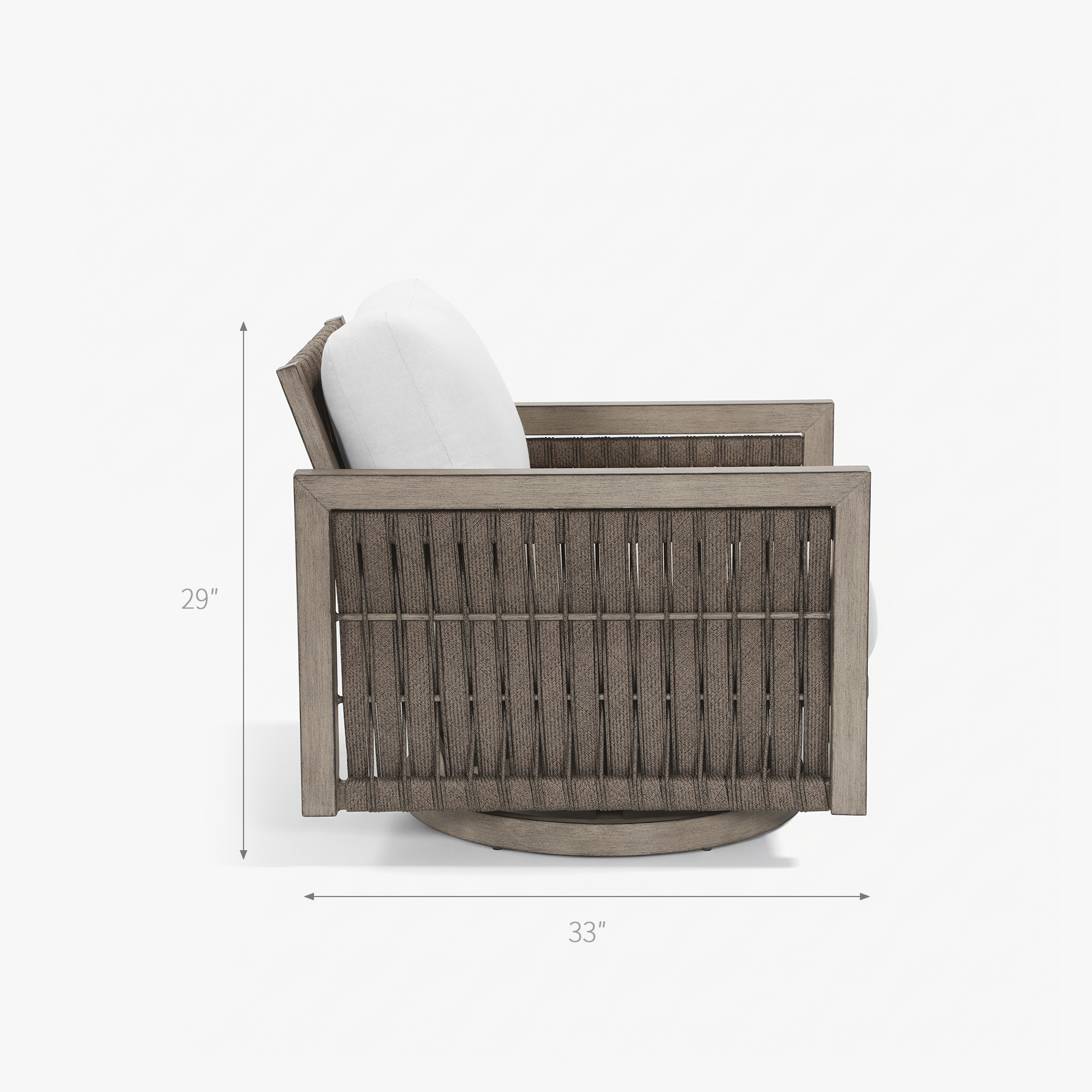Stylish oversize rope weave outdoor swivel sofa includes an outdoor swivel chair with woven back for added comfort and style. - Seehill
