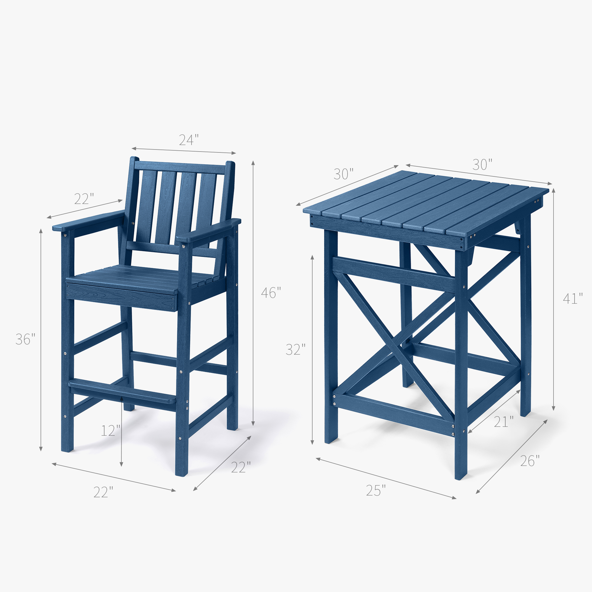 3/5-Piece HDPE Patio Adirondack Outdoor Bar Chairs Set - DS079