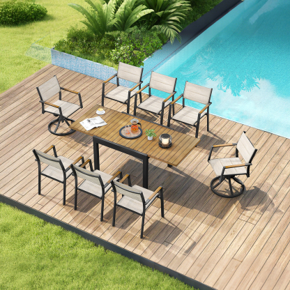 9-piece Extendable Outdoor Dining Set with Swivel Chairs for 8 person- DS065-2