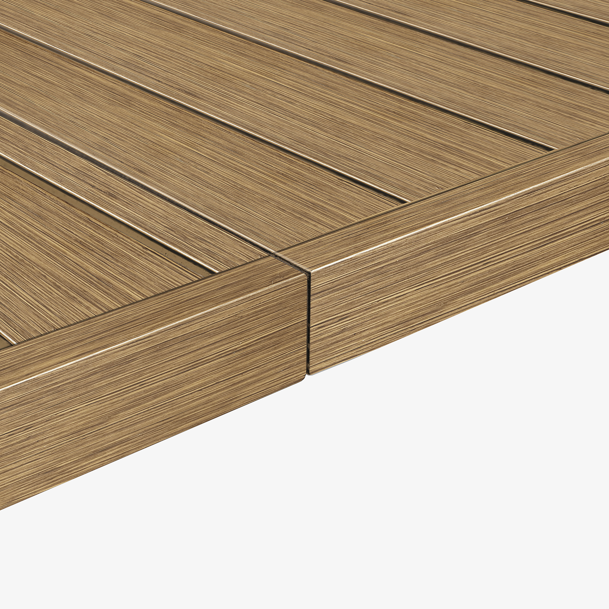 Close-up of the wood grain texture on the edge of a patio rectangular dining table-Seehill