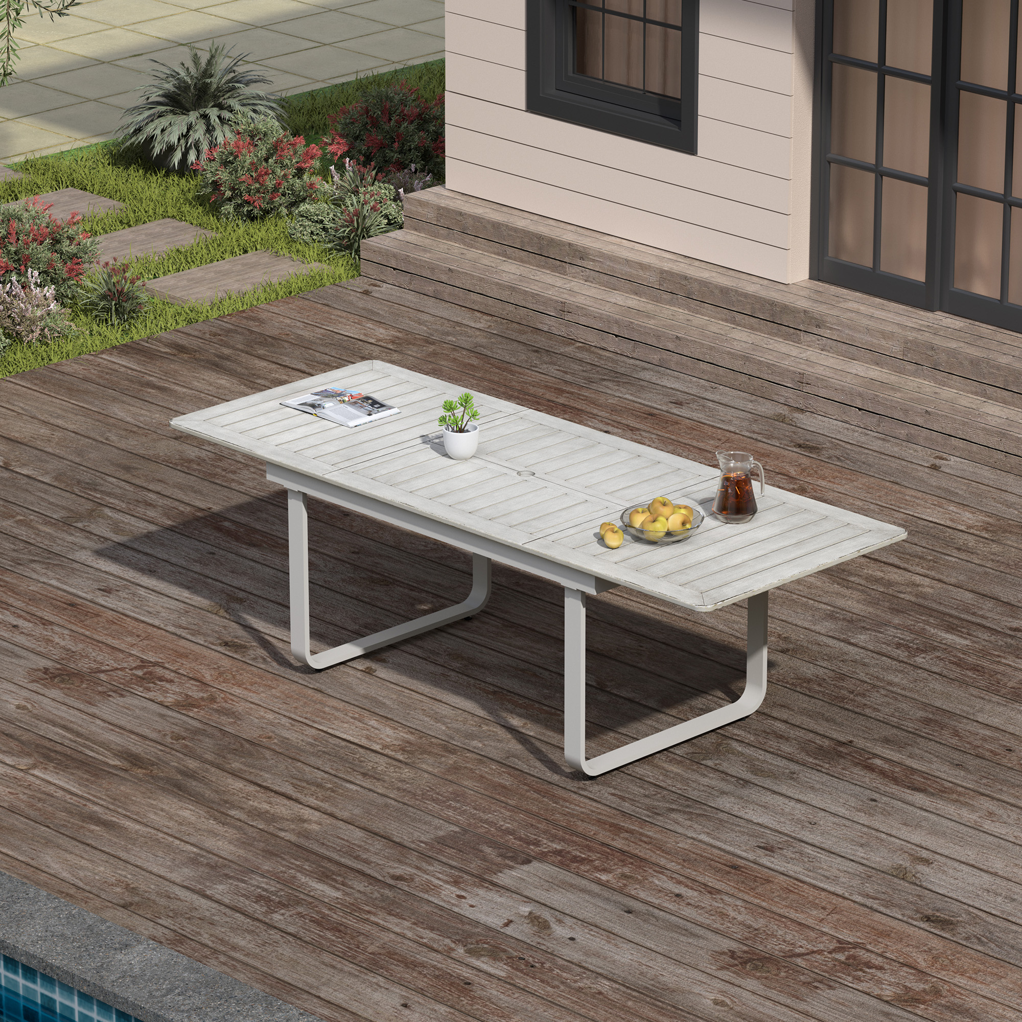 Expandable Patio Outdoor Dining Table with U-Shape Legs for 6-8 Person - D056