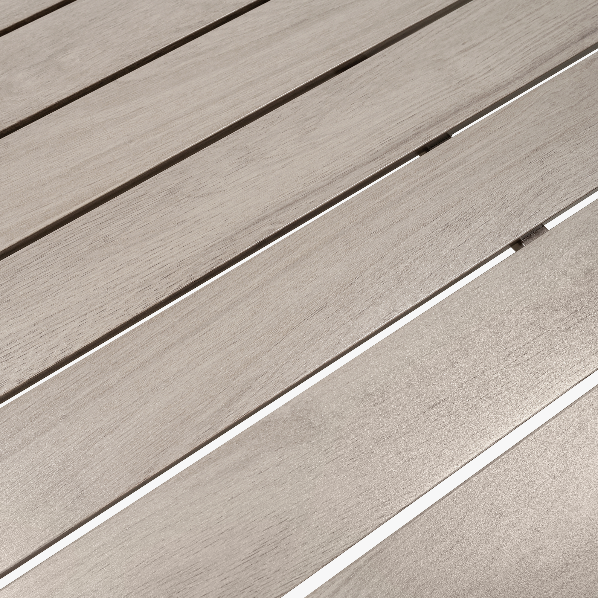 Close-up of patio coffee table surface showing light faux wood grain texture -Seehill