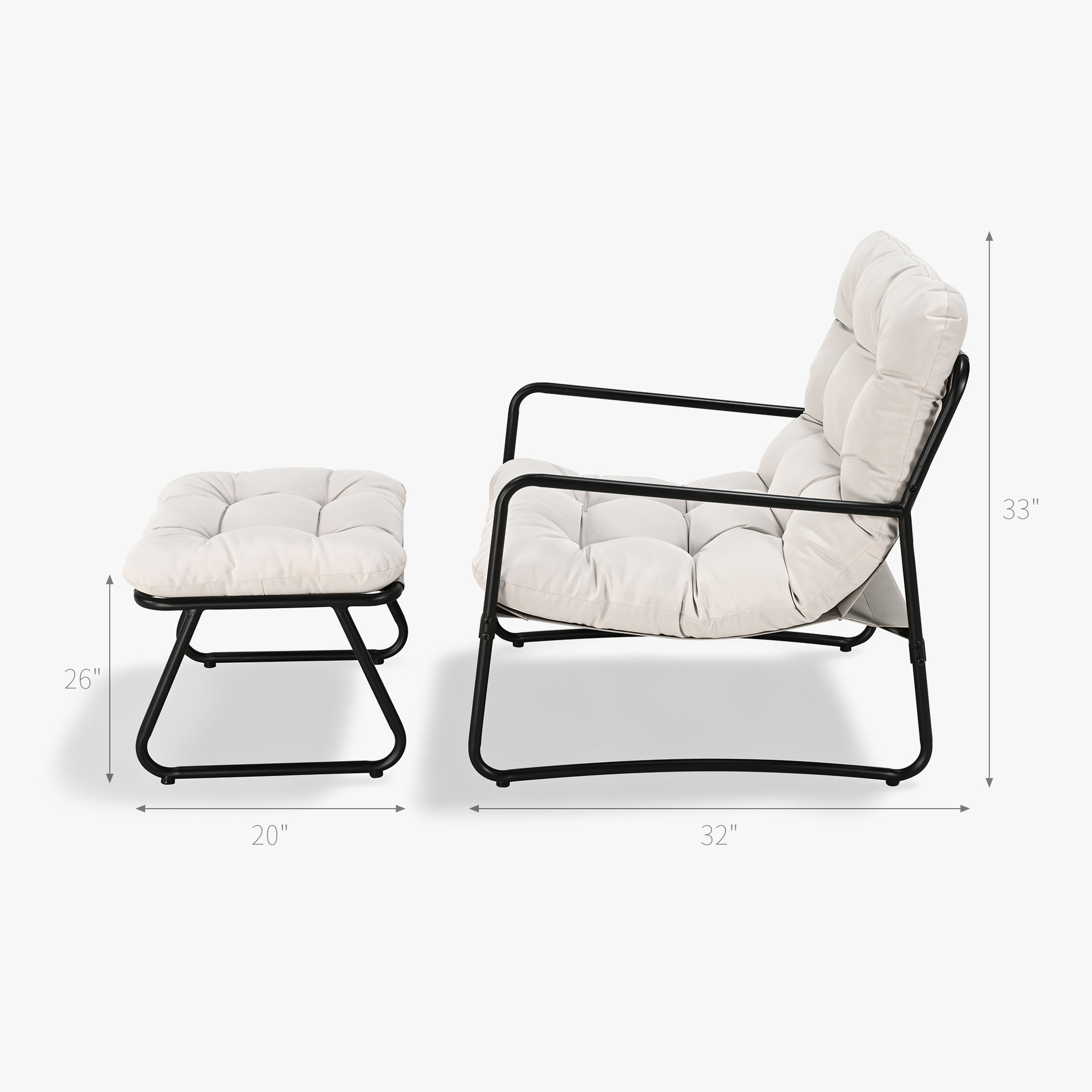 Modern patio rocking chair and matching ottoman with cushioned seats and metal frame -Seehill