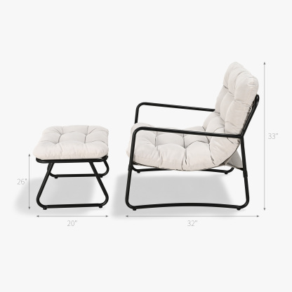 2-Piece Metal Comfy Modern Patio Rocking Chair Set with Ottoman- C033-1