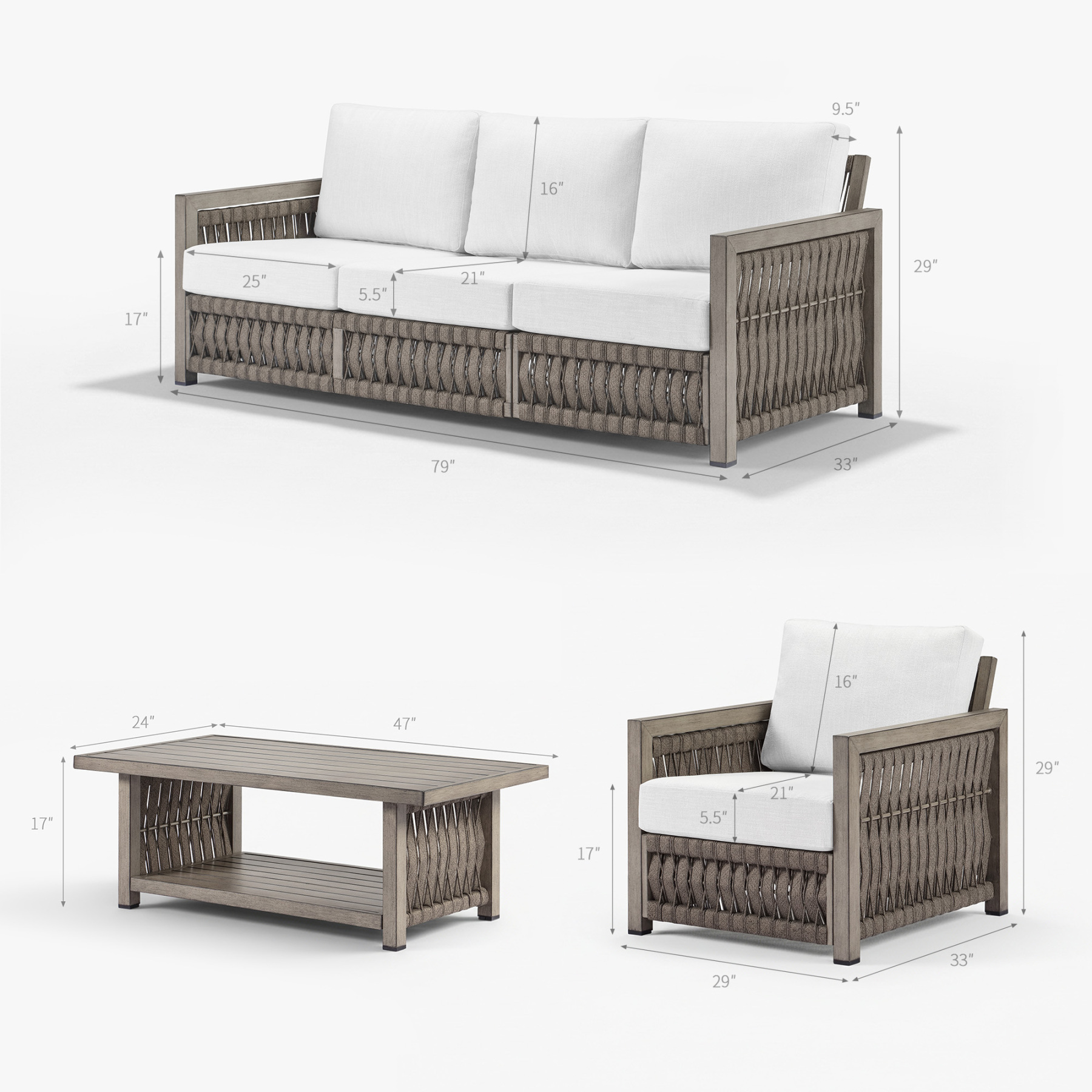 Weather-resistant woven rattan patio set with 79"  - Seehill