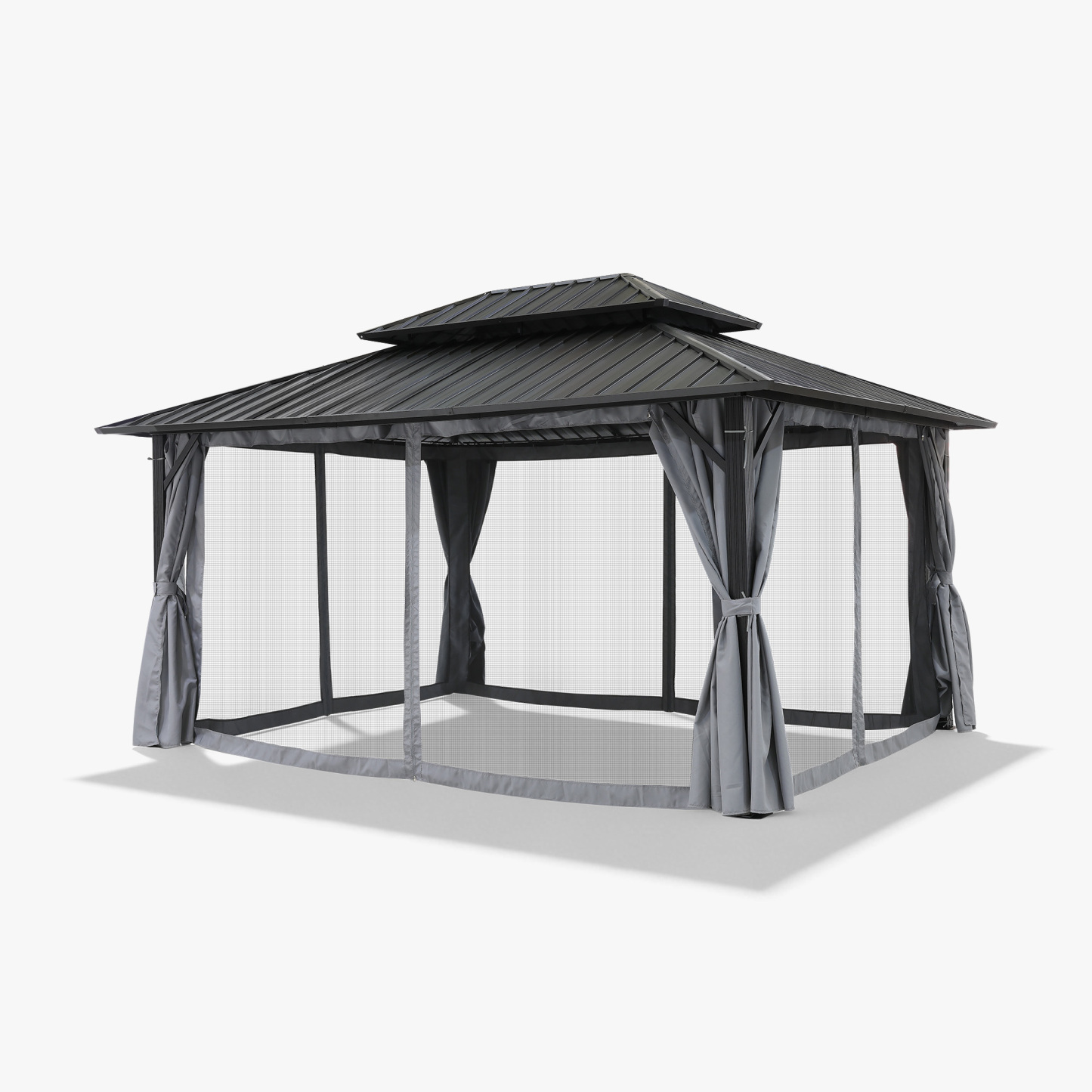 10' x 12' Outdoor Patio Hardtop Gazebo with Netting and Curtains - G030-2