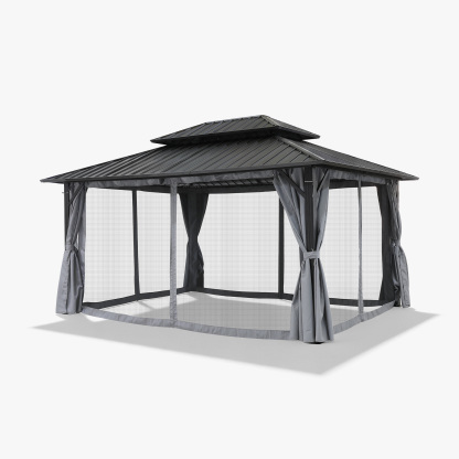 10' x 12' Outdoor Patio Hardtop Gazebo with Netting and Curtains - G030-2