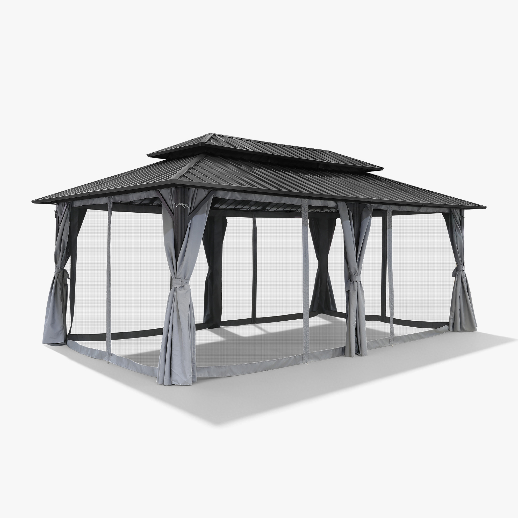 12' x 20' Outdoor Patio Hardtop Gazebo with Netting and Curtains - G030-5