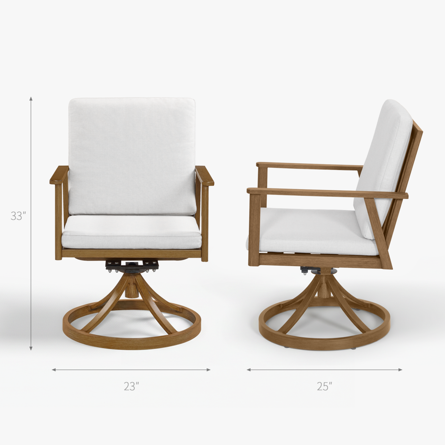 Wooden swivel chair with white cushion, 33" tall, modern design - Seehill