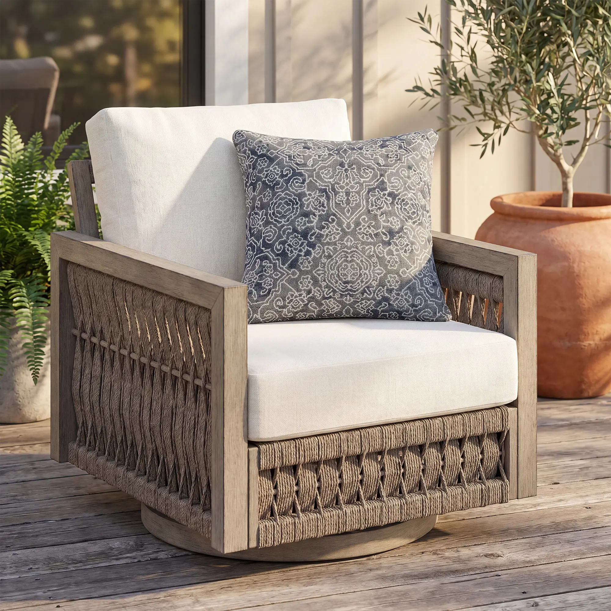 Outdoor Patio Conversation Set with Aluminum Frame, Rope Weave Sofa & Coffee Table with Washable Cushions-SS023-2