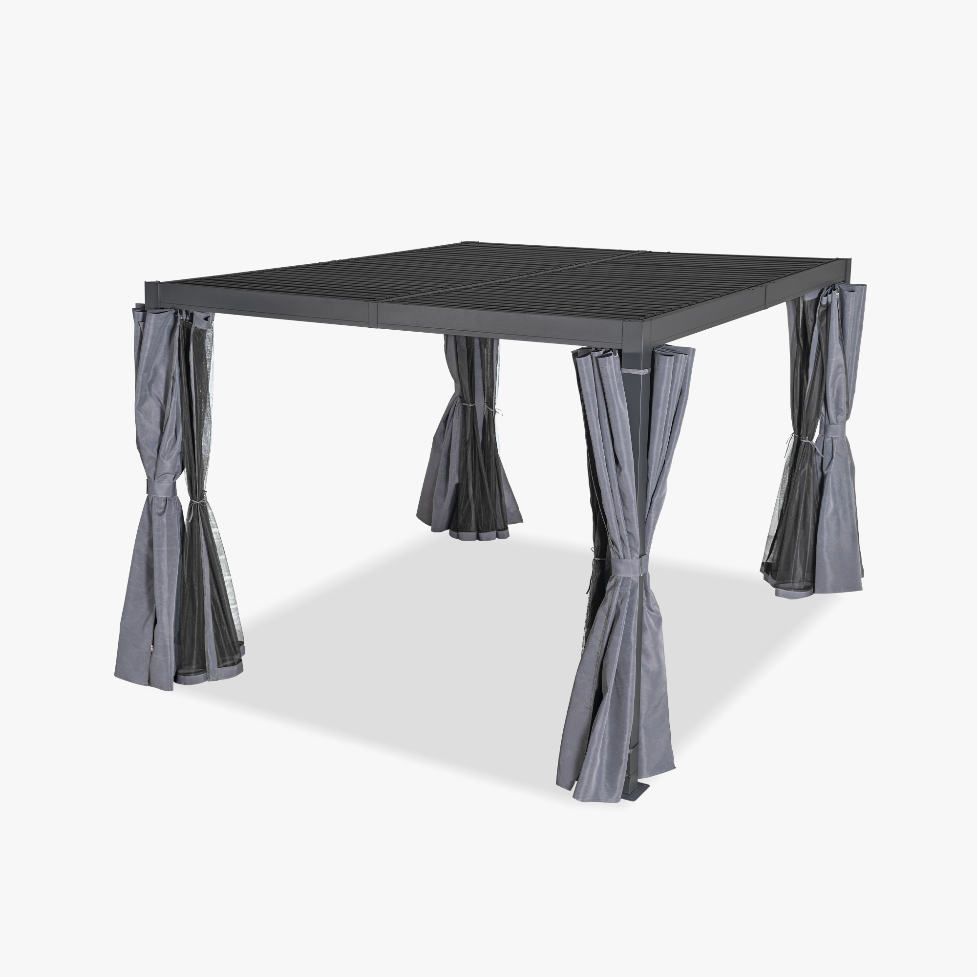 Aluminum Adjustable Louvered Pergola with Curtains and Netting