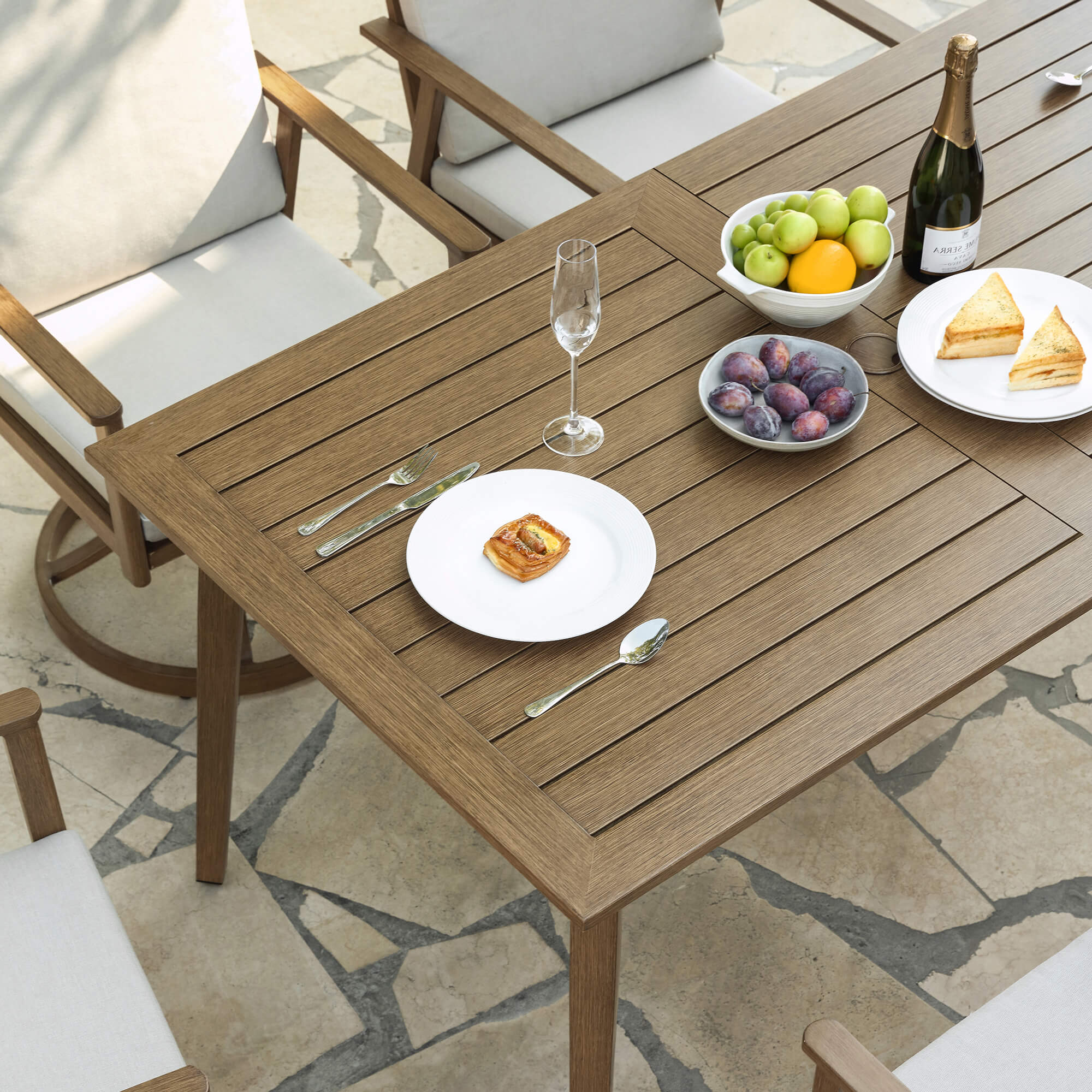 6 Person Outdoor Dining Table Aluminum Umbrella Hole All-Weather-D003