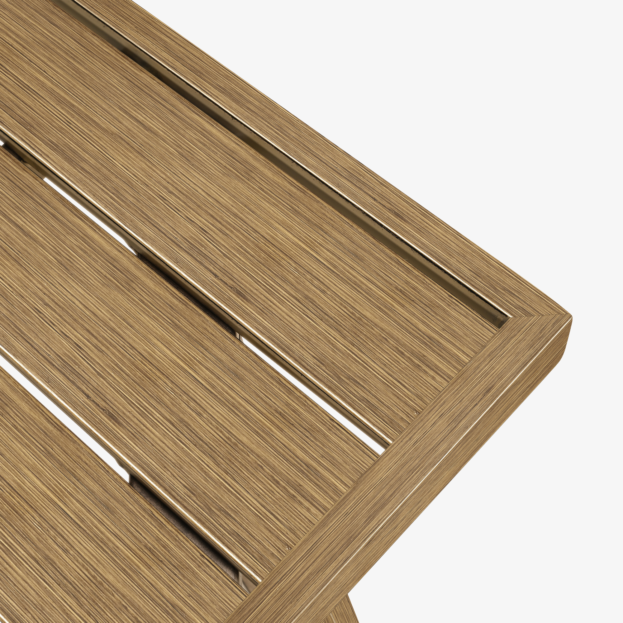 Close-up of a wooden patio rectangular dining table surface with an umbrella hole-Seehill