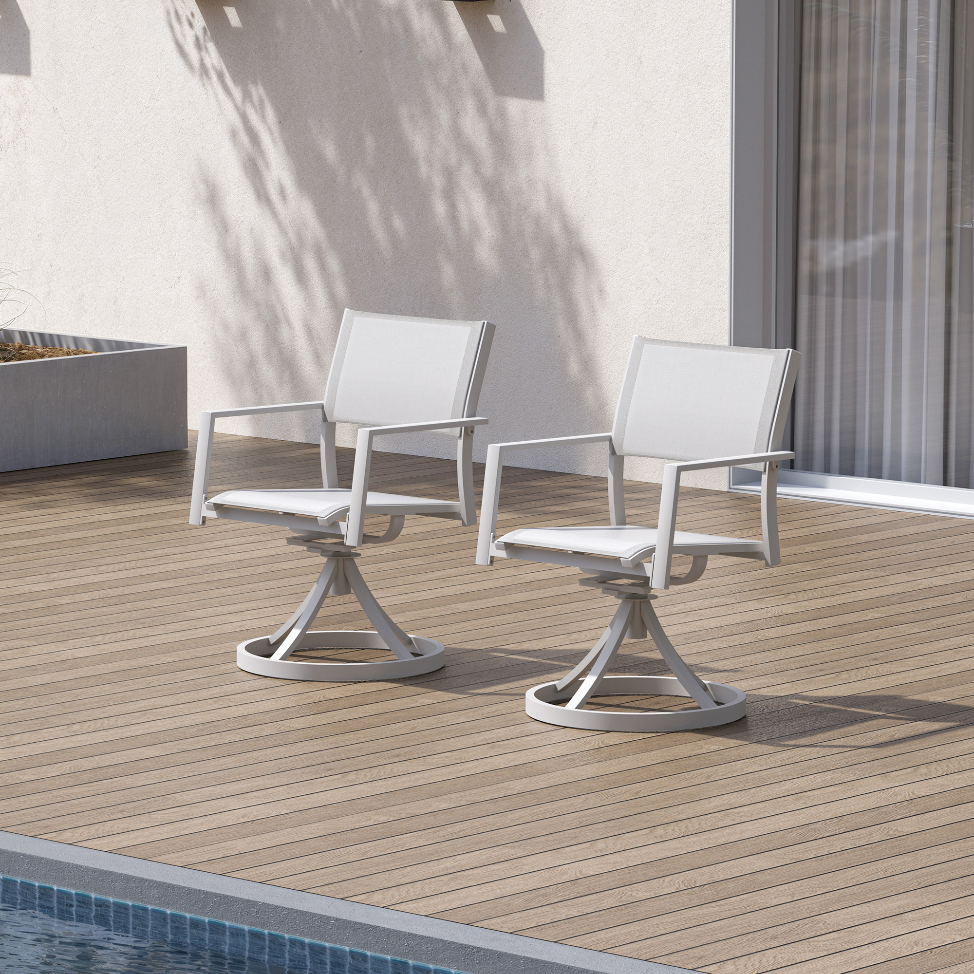 2-Piece Patio Stackable swivel Dining Chairs with Textilene -C055