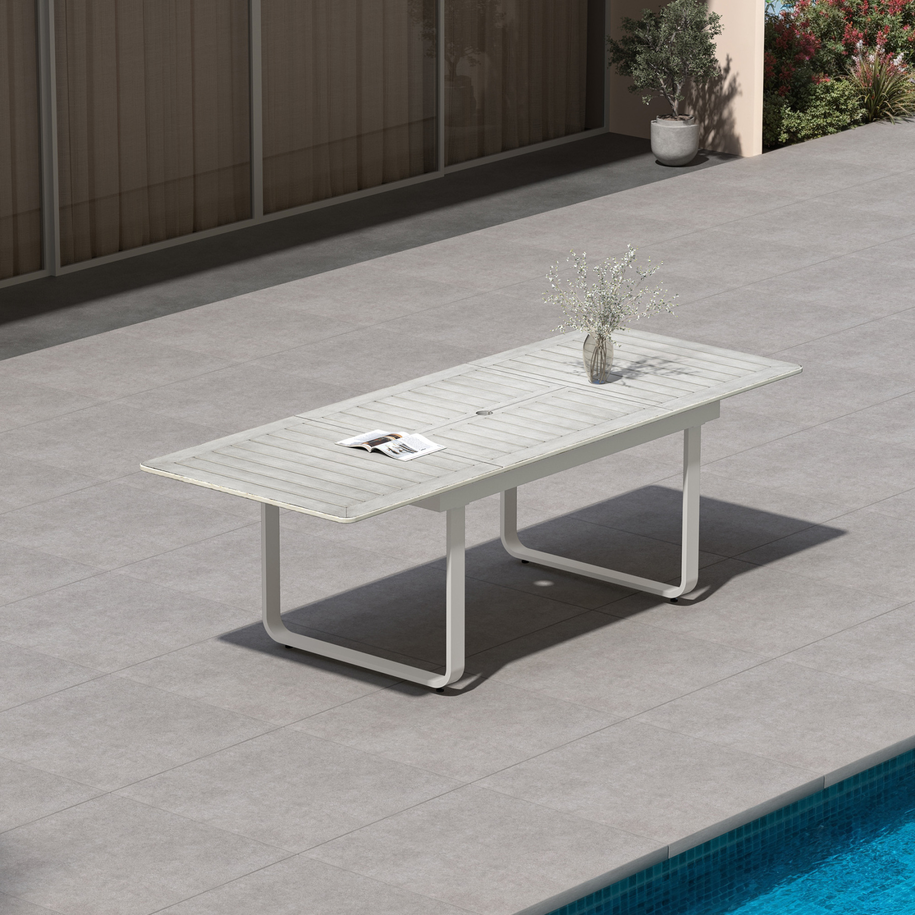 Expandable Patio Outdoor Dining Table with U-Shape Legs for 6-8 Person - D056