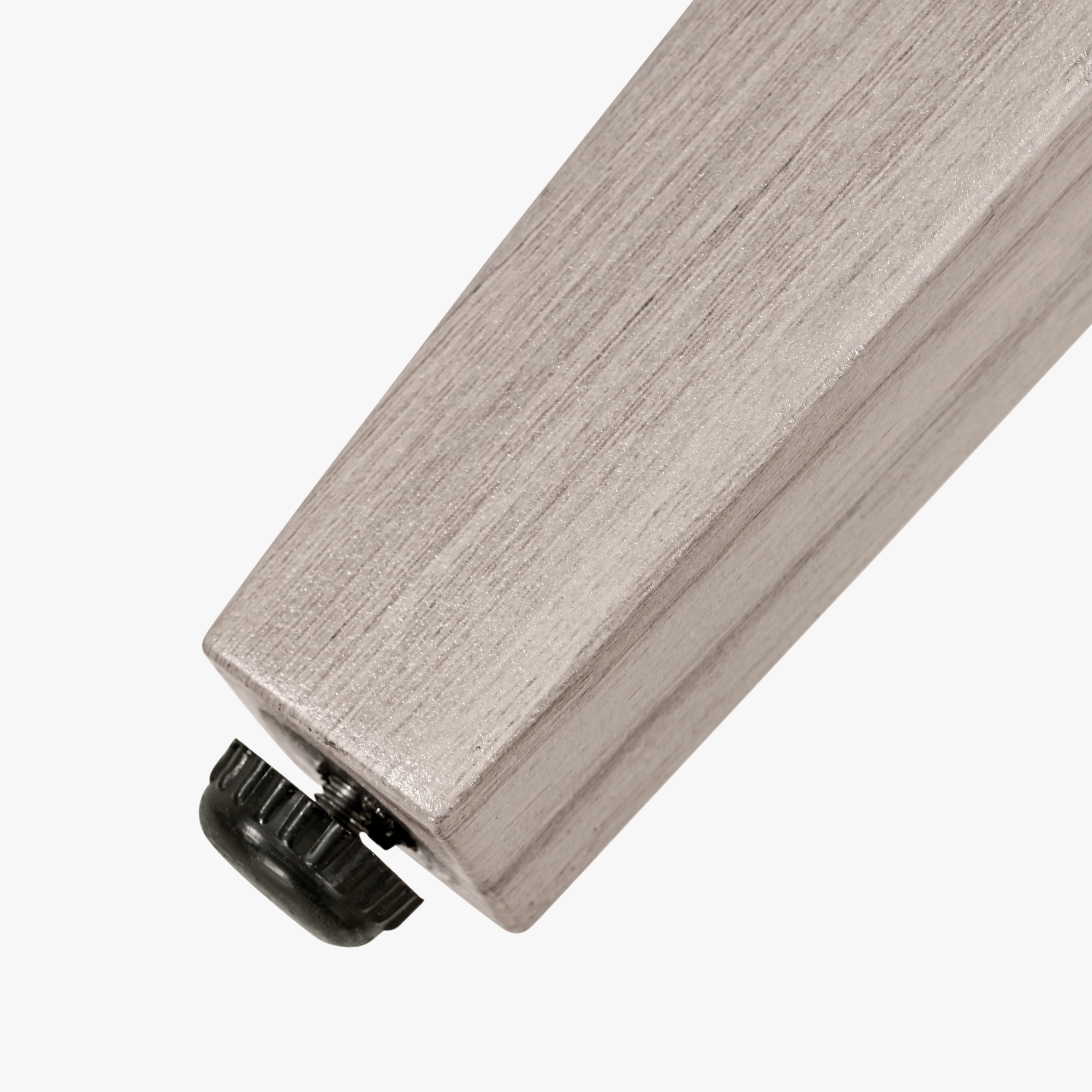 Close-up of adjustable foot on faux wood grain patio outdoor coffee table leg -Seehill