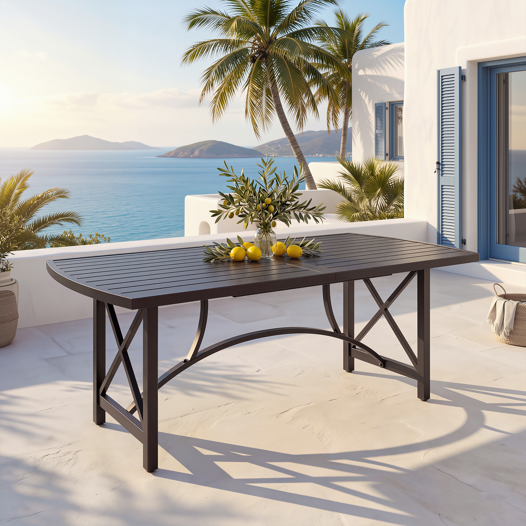 Patio Rectangle Dining Table with Umbrella Hole for 6 person - D026