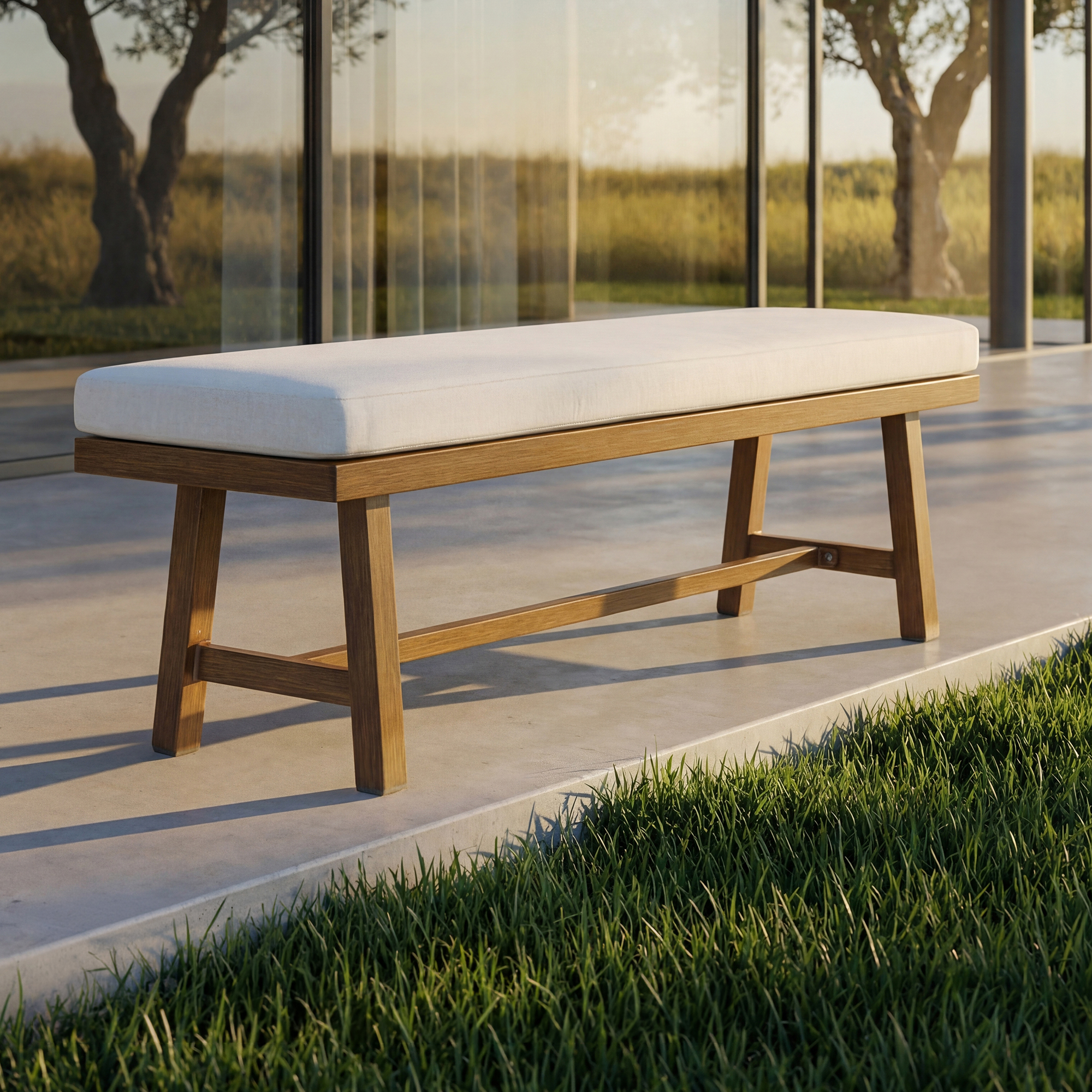 Aluminum Outdoor Patio Bench with Breathable  Cushion - C082