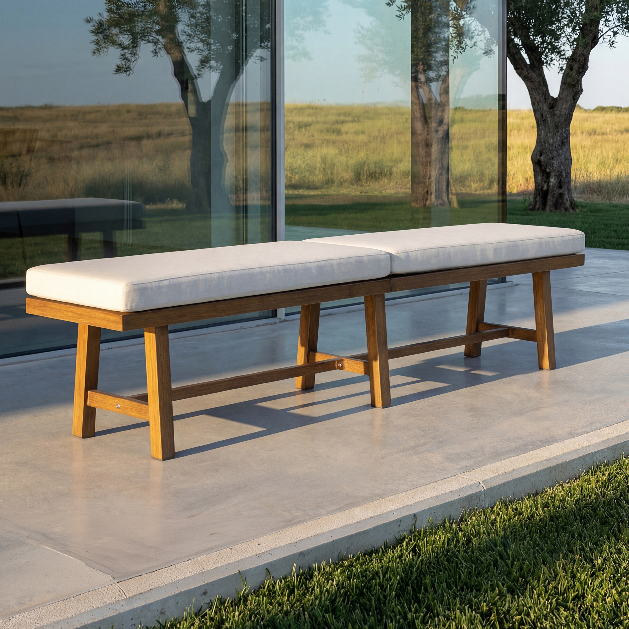 Aluminum Outdoor Patio Bench with Breathable  Cushion - C082