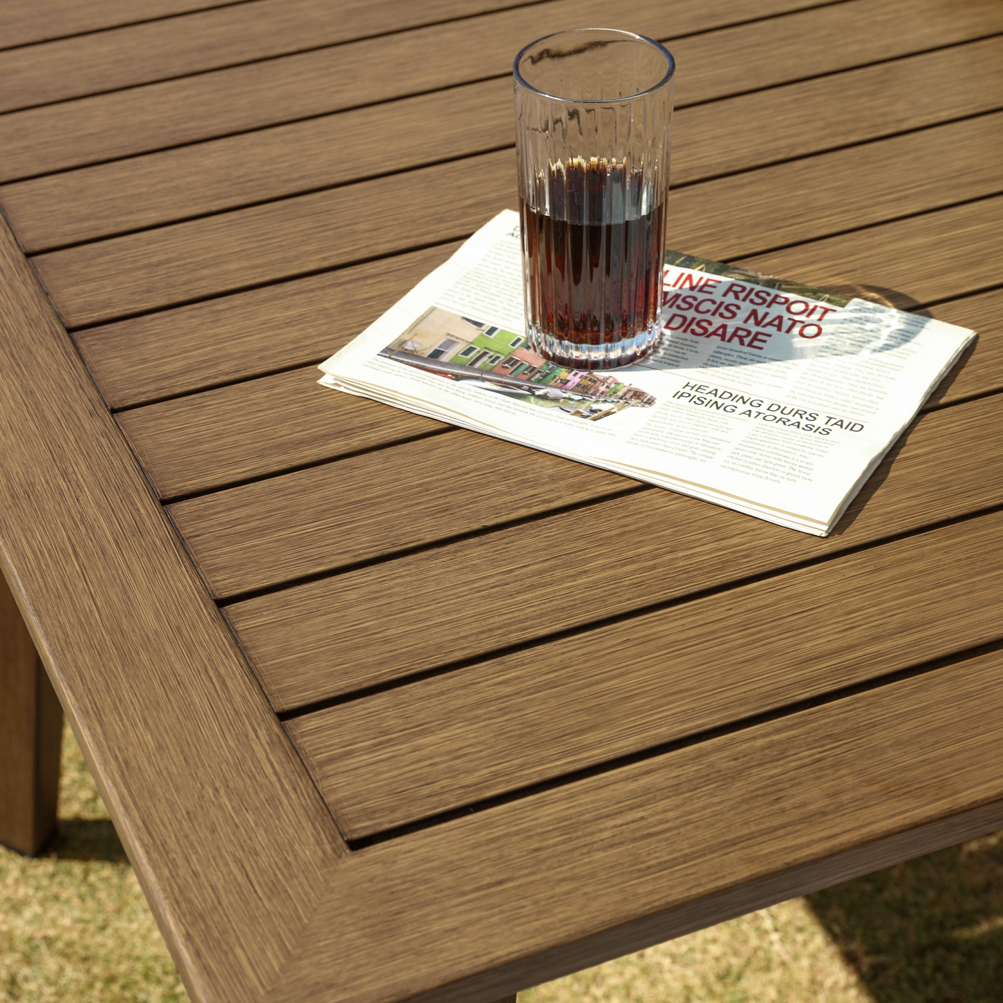 Outdoor wooden table with slatted design and smooth finish - Seehill