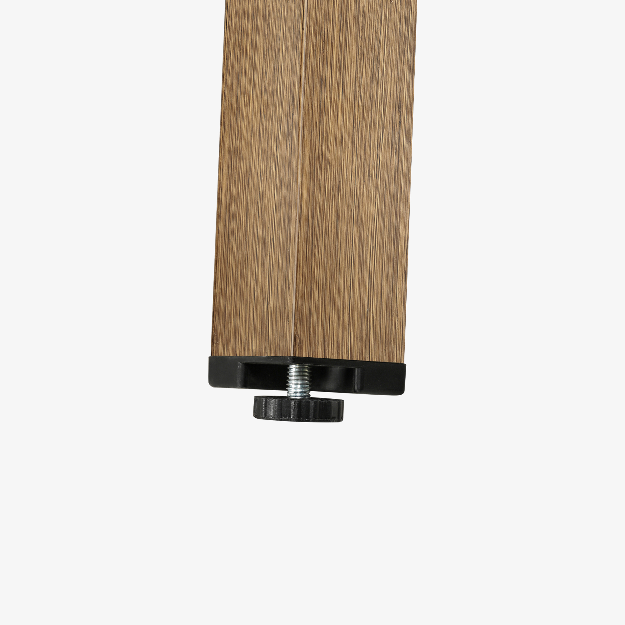 Close-up of adjustable leg detail on a wood finish patio rectangular dining table-Seehill