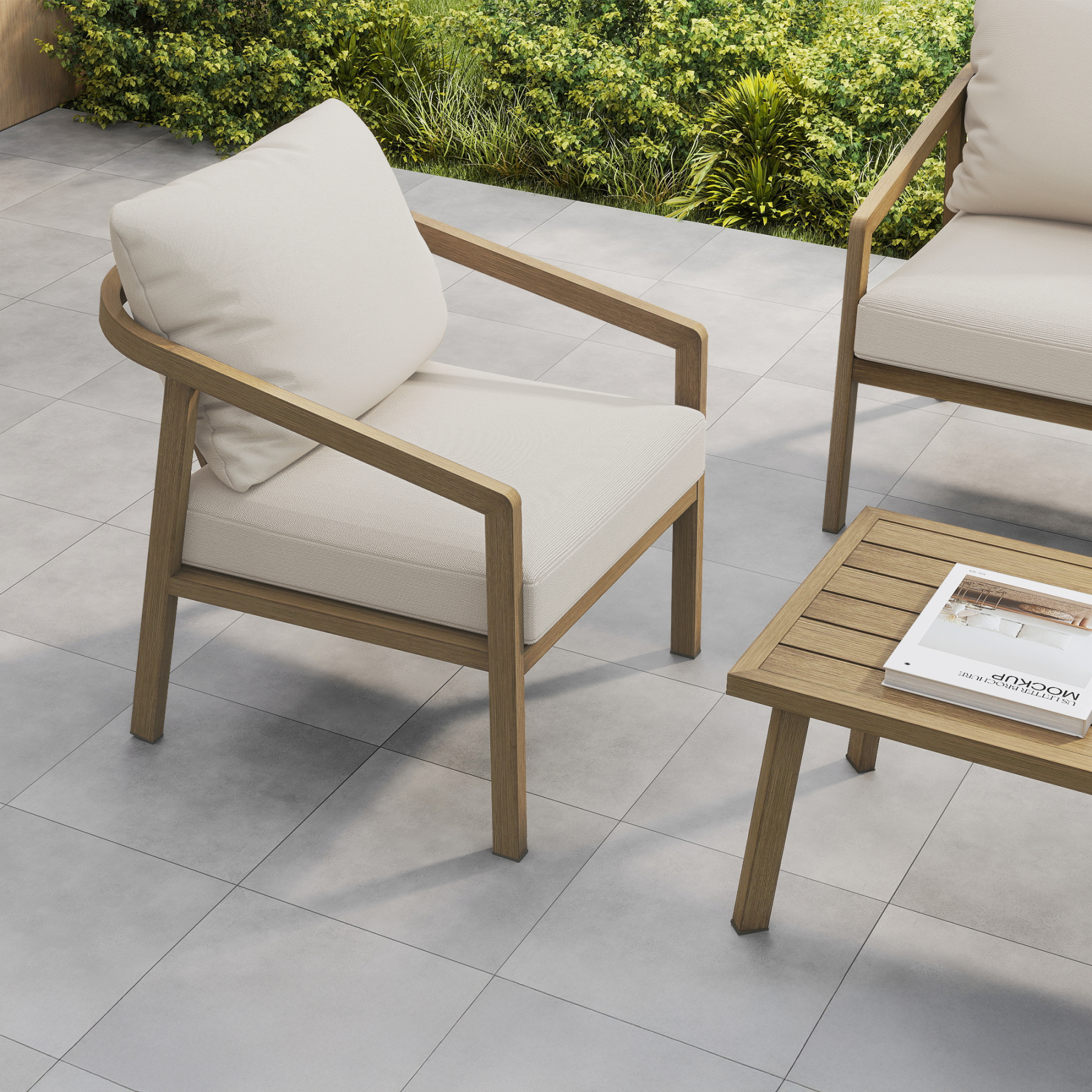 Modern Piece Outdoor Conversation Set SS highlighting cushioned seating and a sleek, durable frame. - Seehill