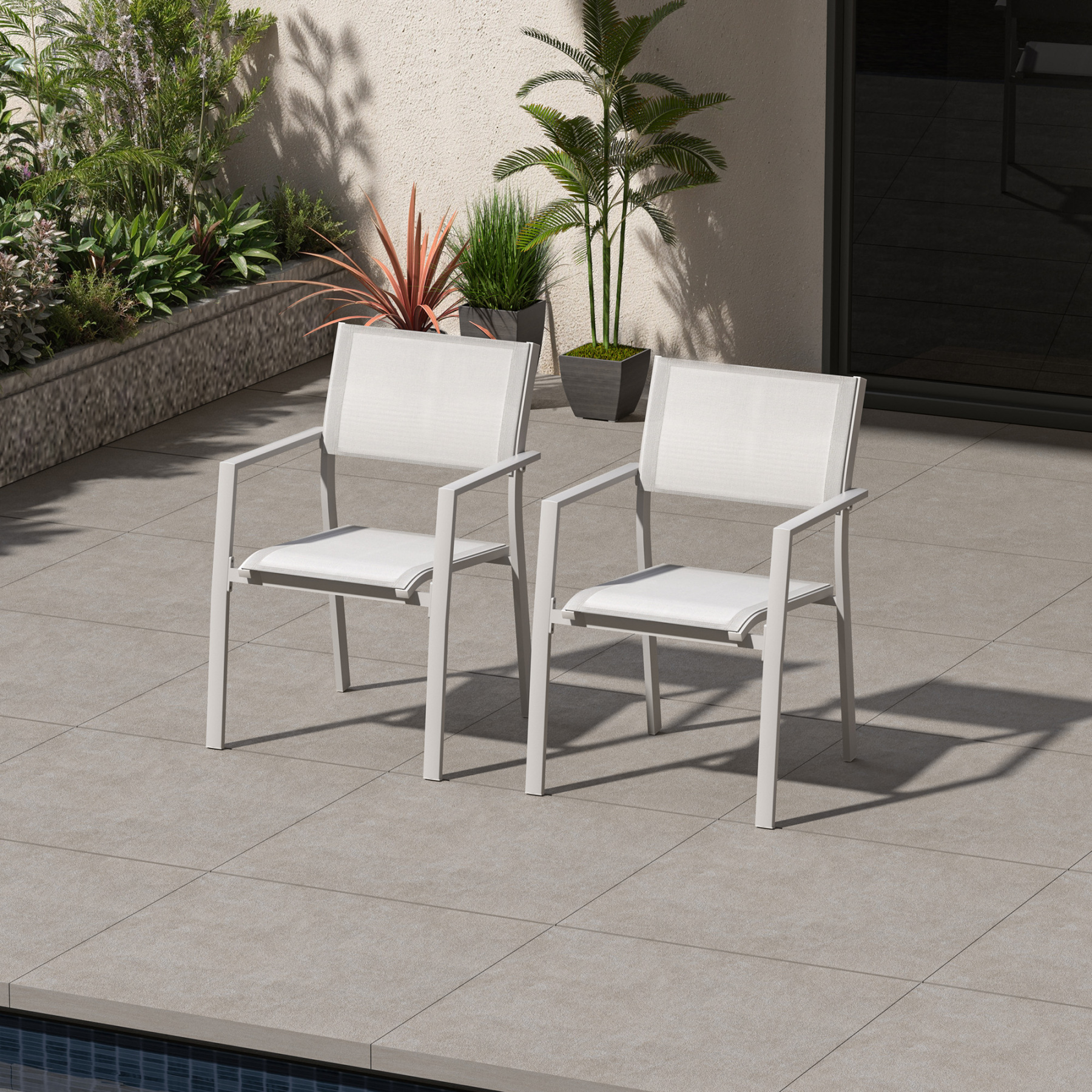 2-Piece Patio Stackable Dining Chairs with Textilene -C054