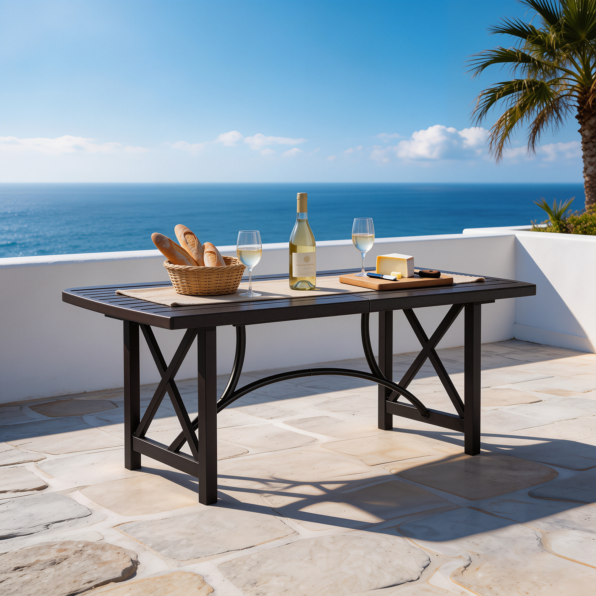 Patio Rectangle Dining Table with Umbrella Hole for 6 person - D026