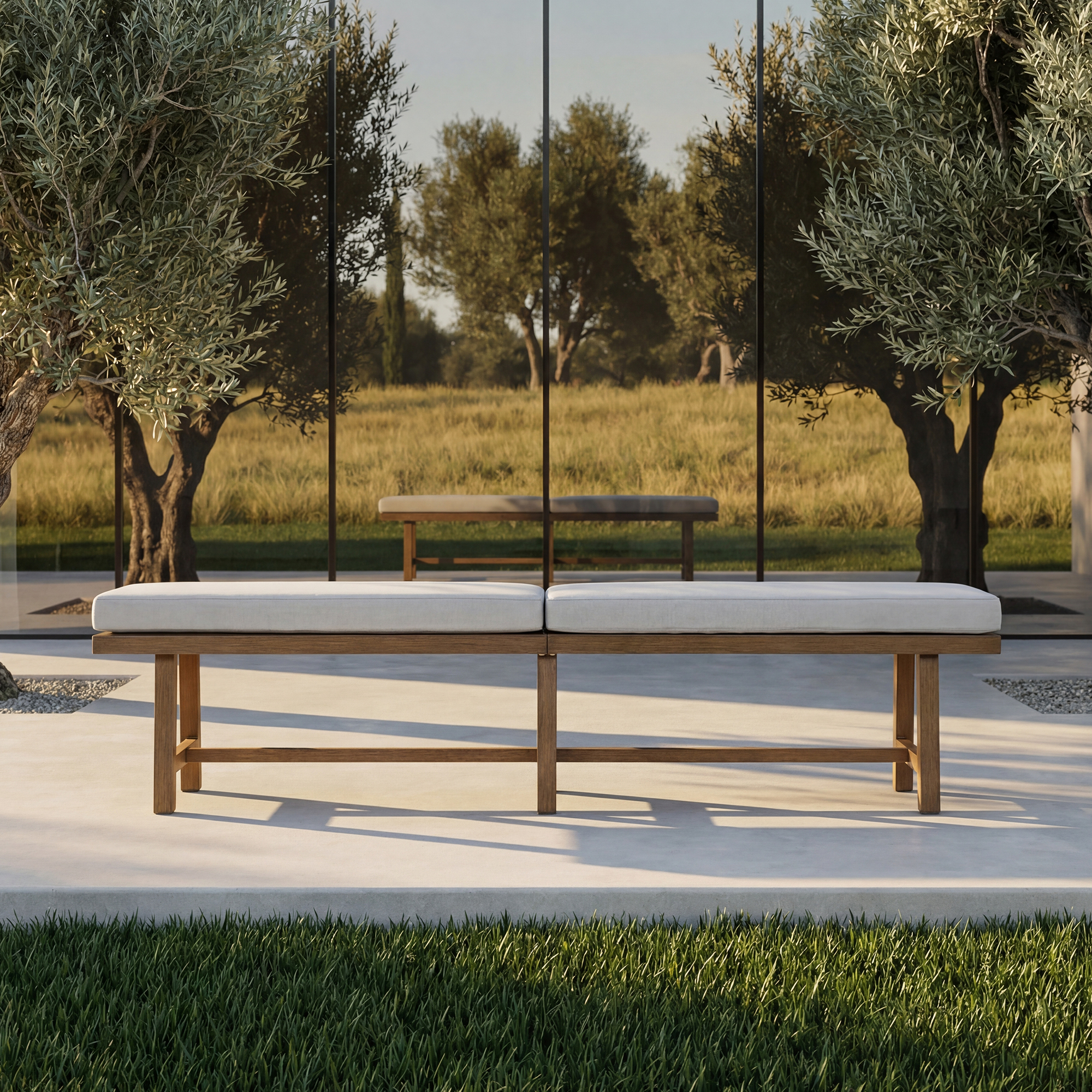 Aluminum Outdoor Patio Bench with Breathable  Cushion - C082