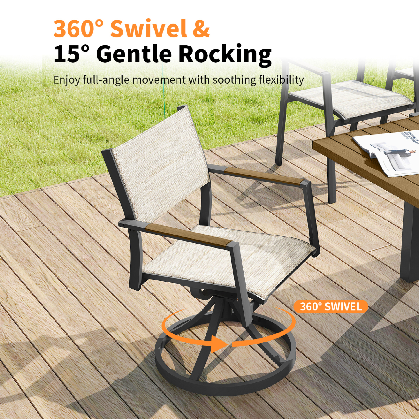 9-piece Extendable Outdoor Dining Set with Swivel Chairs for 8 person- DS065-2