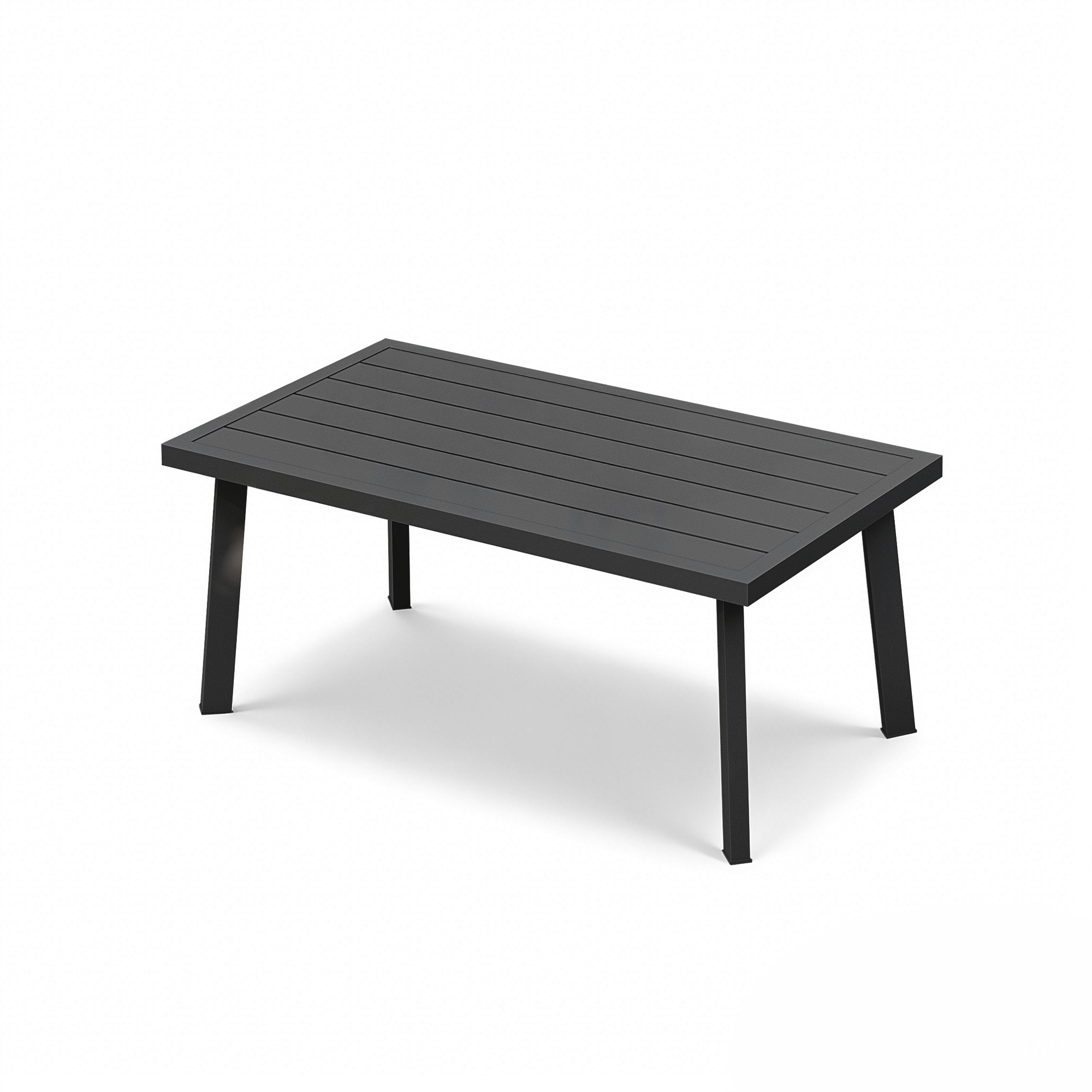 Rectangular patio coffee table with dark wood grain texture and sturdy angled legs-Seehill