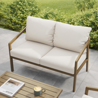 An elegant Piece Outdoor Conversation Set SS with gray cushions and a contemporary layout. - Seehill