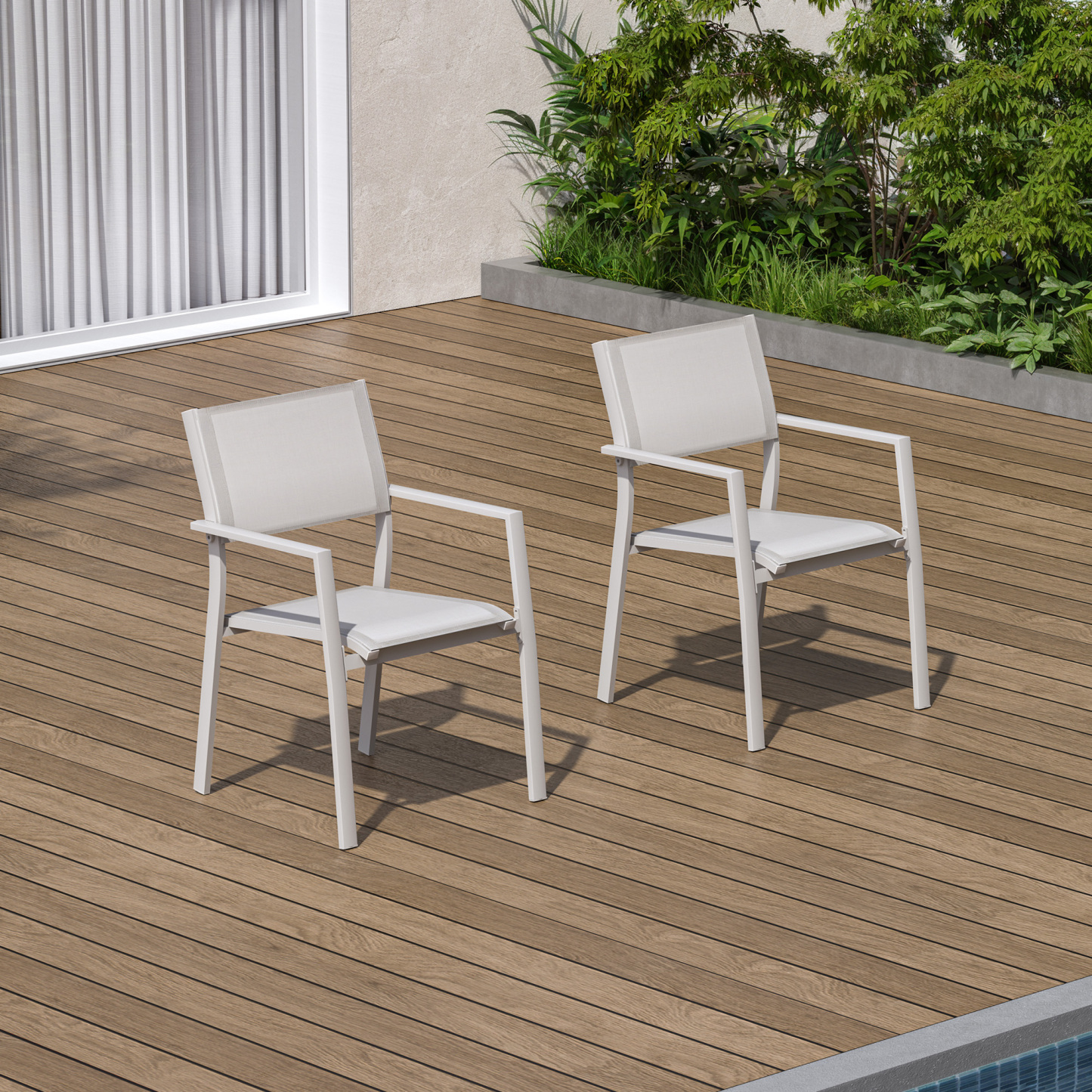 2-Piece Patio Stackable Dining Chairs with Textilene -C054