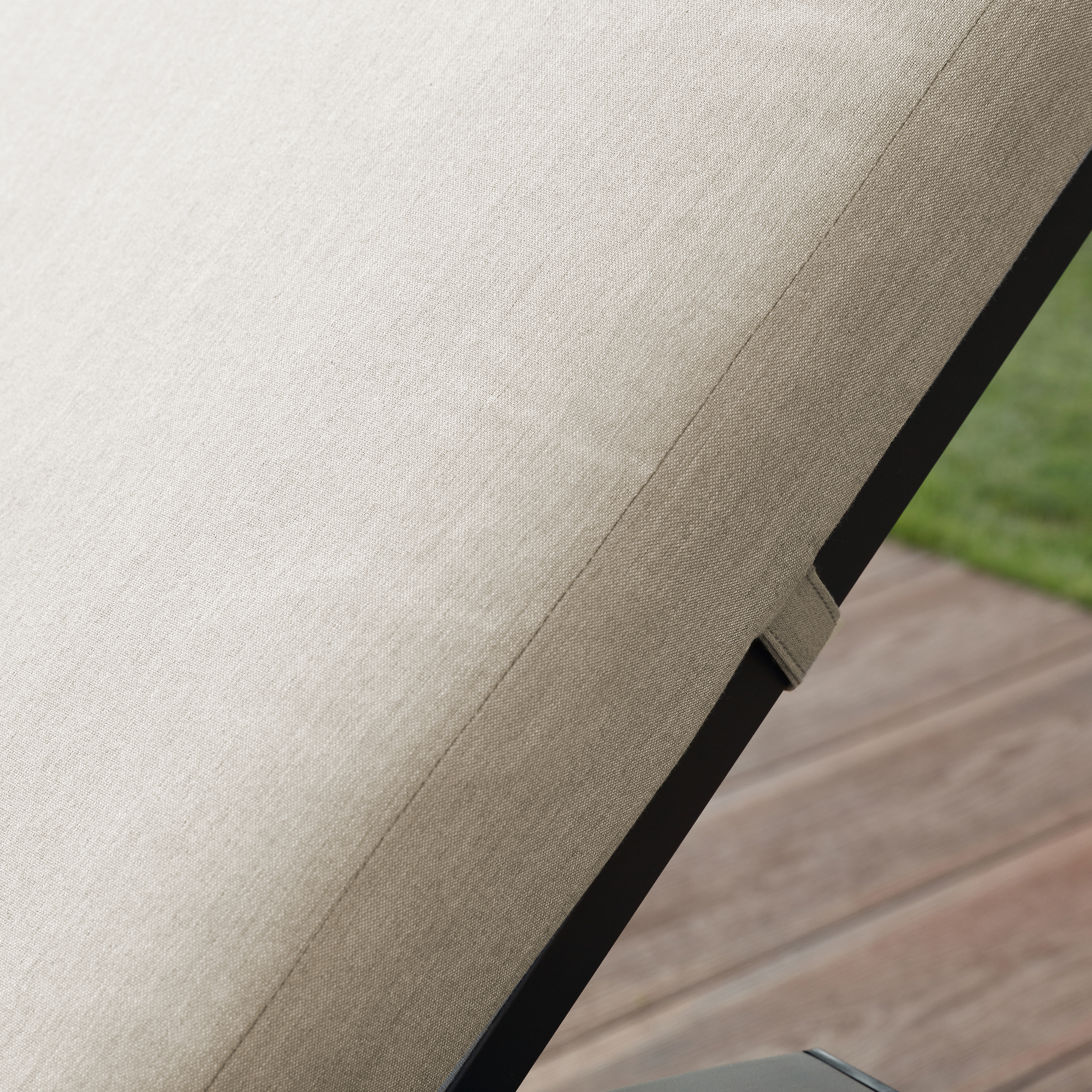 Close-up of beige fabric and adjustable backrest detail on patio outdoor lounge-Seehill