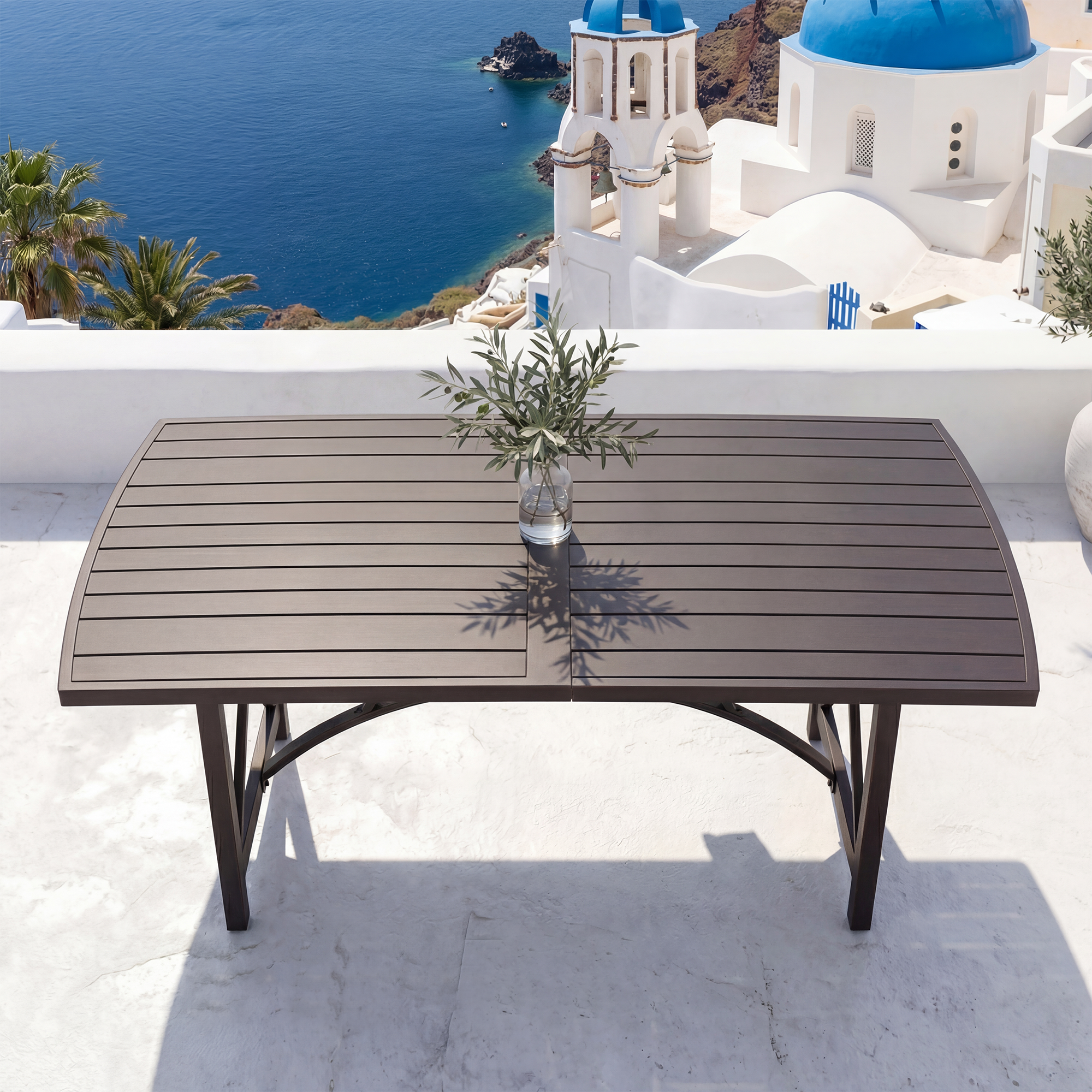 Patio Rectangle Dining Table with Umbrella Hole for 6 person - D026