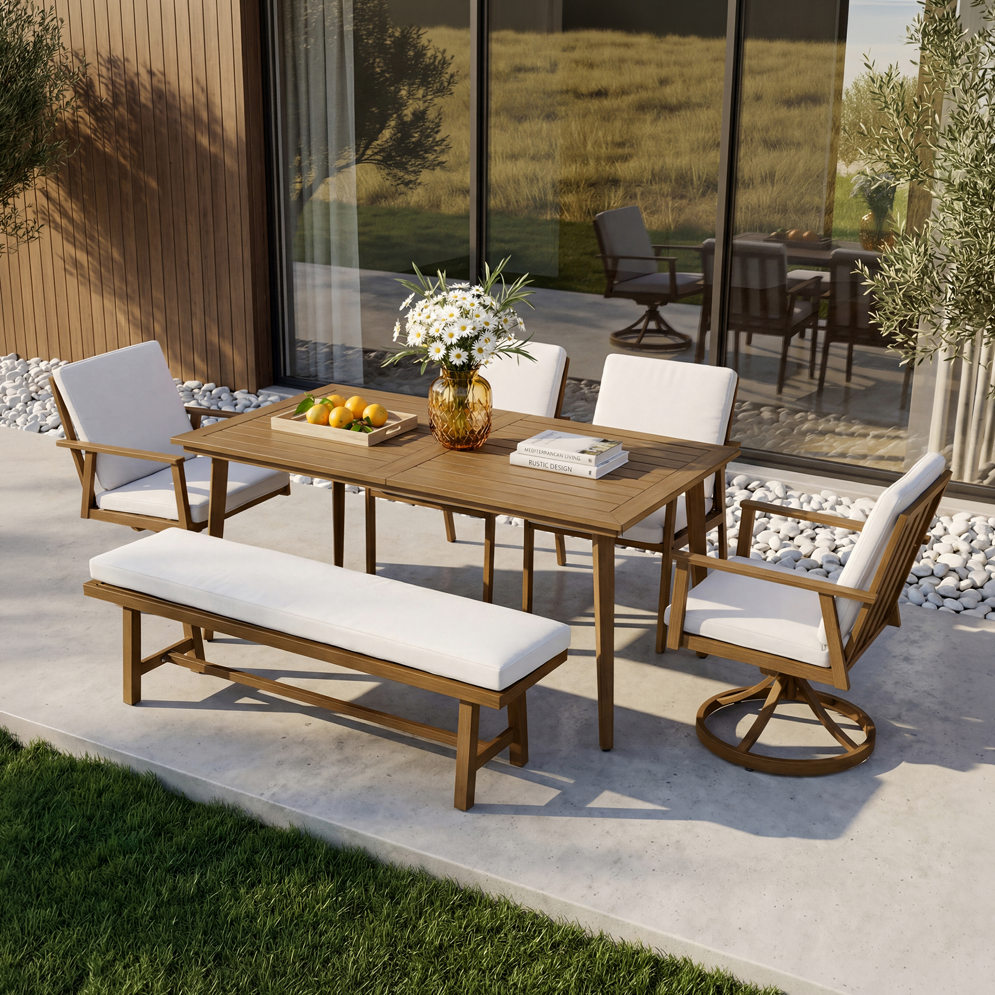 Aluminum Outdoor Patio Bench with Breathable  Cushion - C082