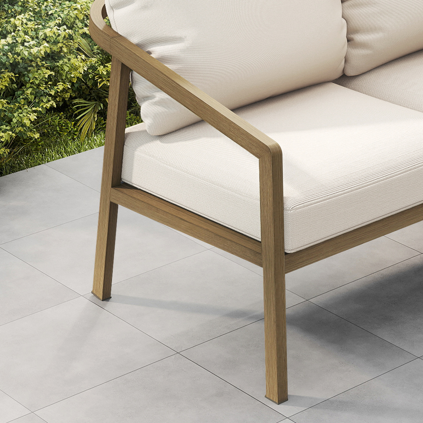 An artistic Seater Patio Outdoor Loveseat design featuring a seater patio outdoor loveseat with gray cushions. - Seehill