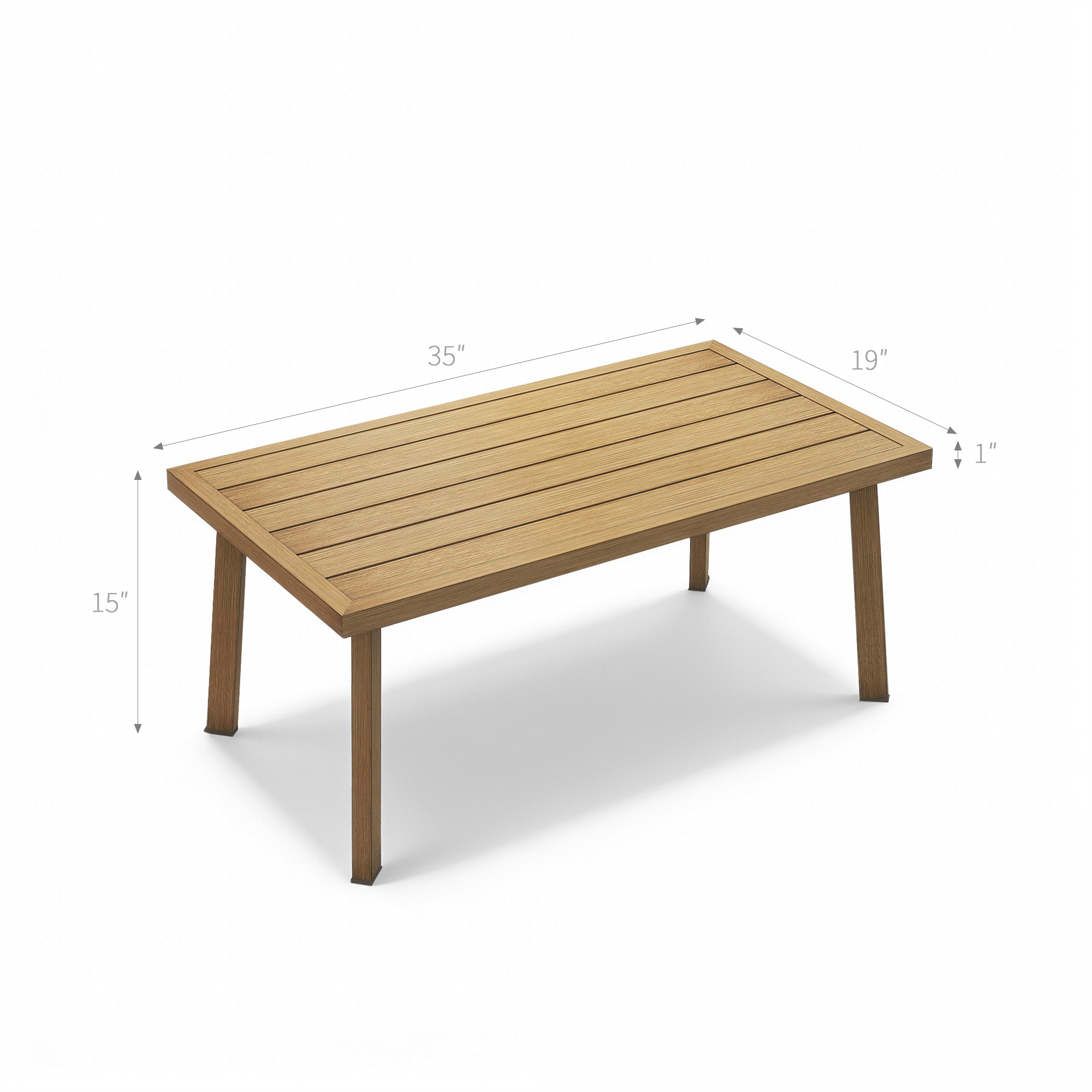 Rectangular patio coffee table with wood grain texture and sturdy four legs on white-Seehill