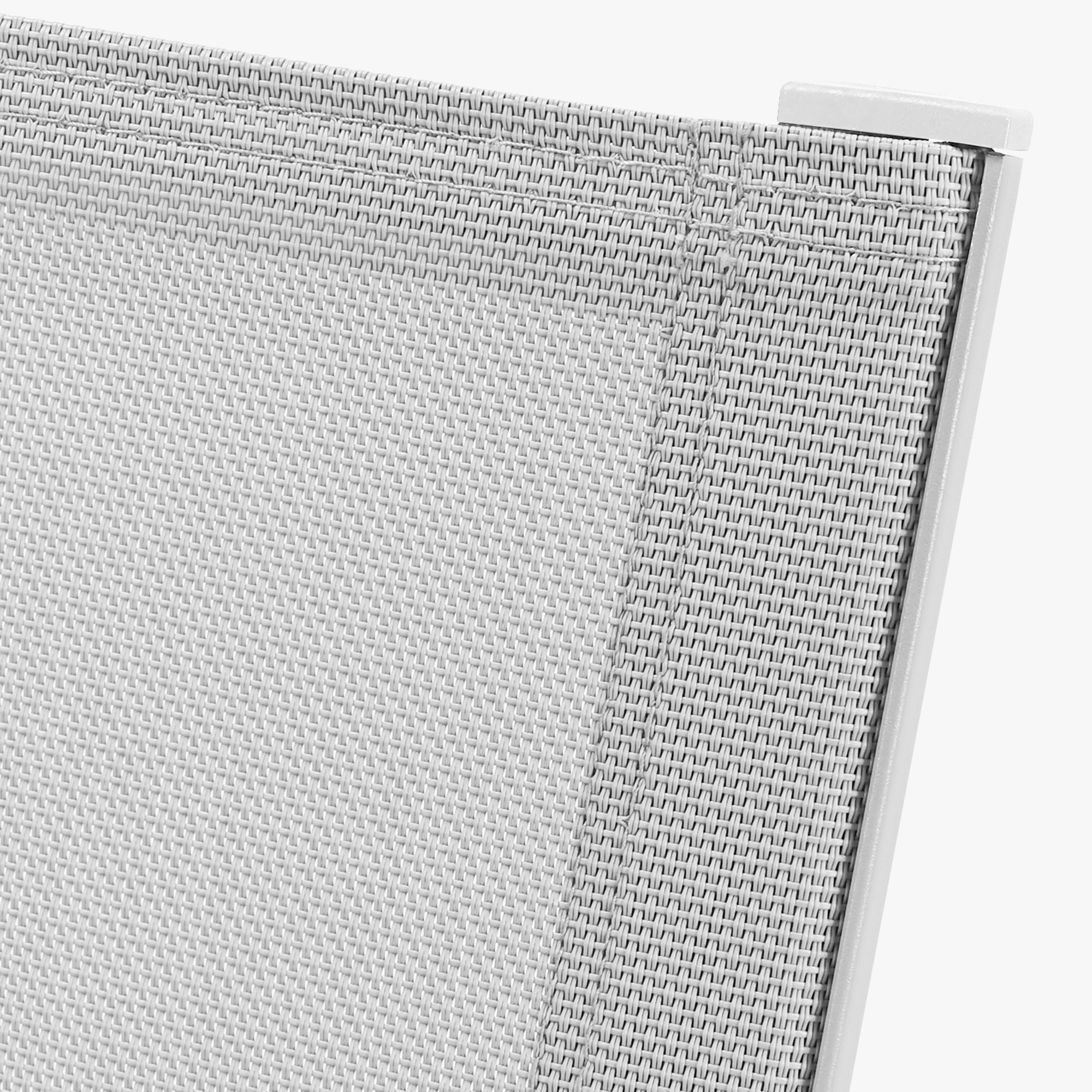 Close-up of white woven mesh fabric on patio stackable swivel dining chair backrest -Seehill