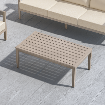 Patio Outdoor Coffee Table with Faux Wood Grain Finish Frame - C039