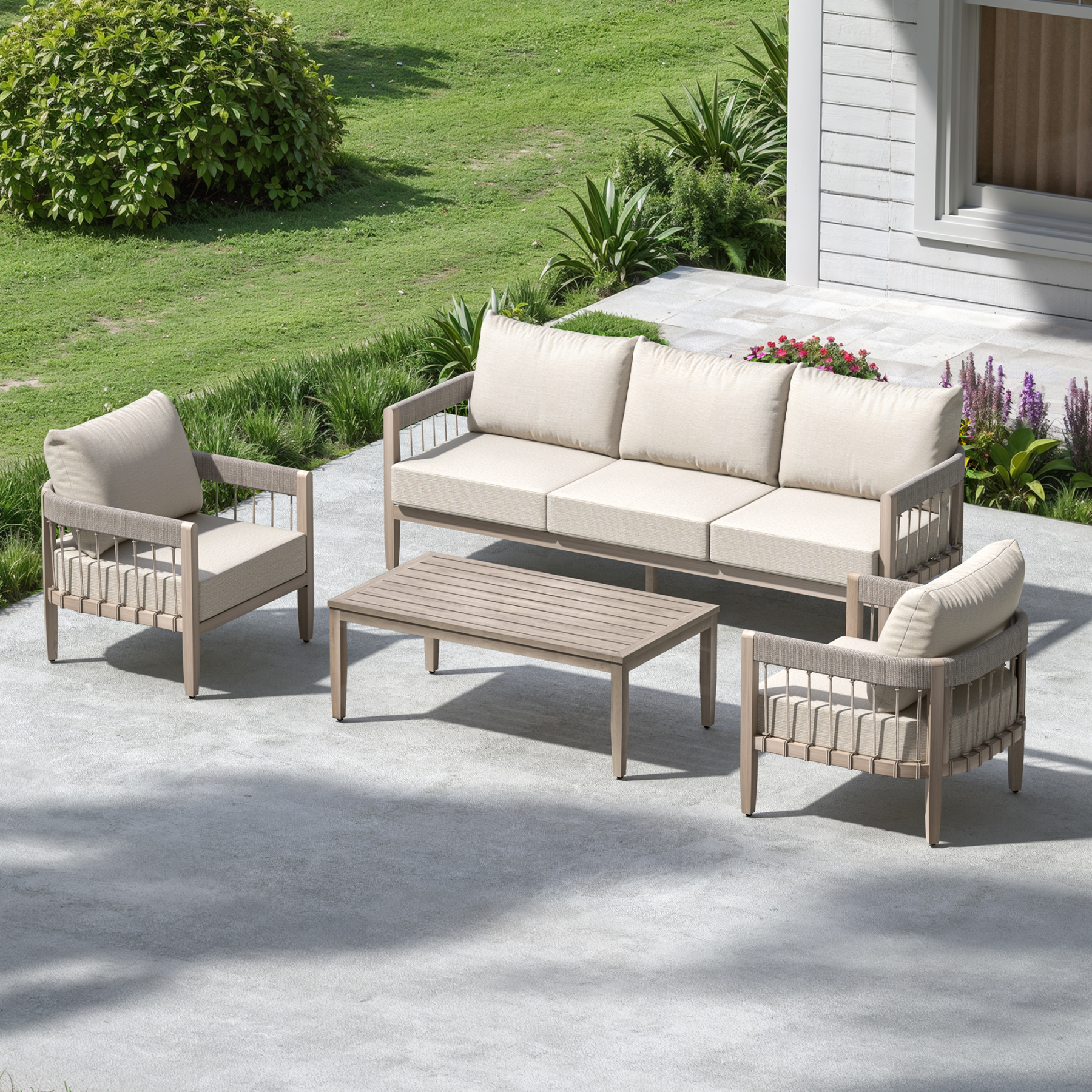 4-Piece Patio Furniture Set with Faux Wood Grain - SS040