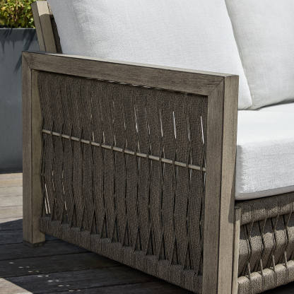 Weather-resistant woven rope armrest with textured gray fram - Seehill